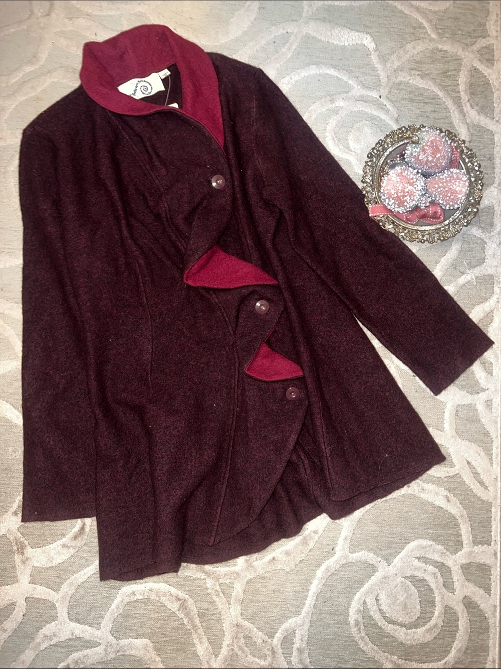 NWT🌷ANTHROPOLOGIE ROSIE NEIRA🌷Plum wool flannel ruffle edge jacket